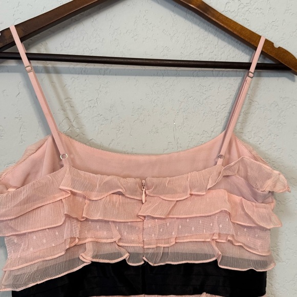 Women's BCBGMaxAzria Soft Ballet Pink Dress with Ruffles & Black Waistband - Picture 7 of 14